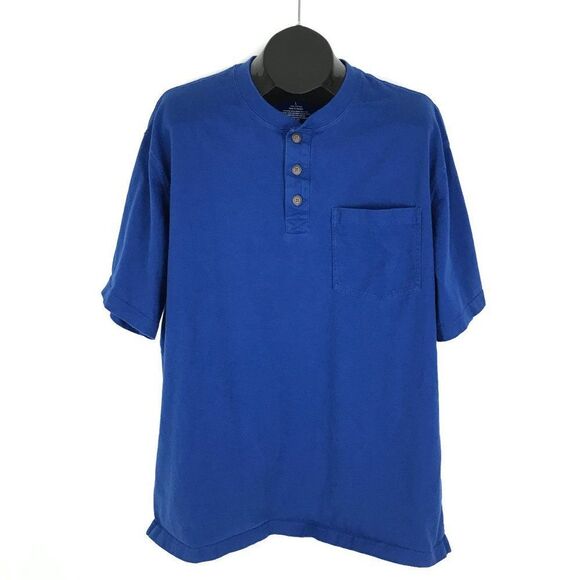 Duluth Henley Shirt Men's Large Blue Casual Short Sleeve Longtail T 100% Cotton - Picture 1 of 7